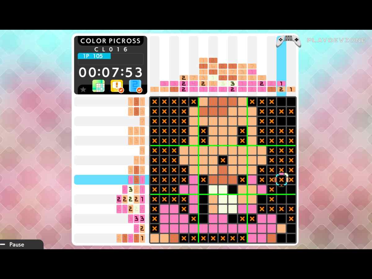 Picross S9 Picross S9 Nintendo Switch nonogram puzzle gameplay with completed pixel art