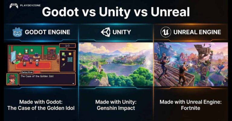 Cross platform game development using Unity, Unreal Engine, and Godot game engines