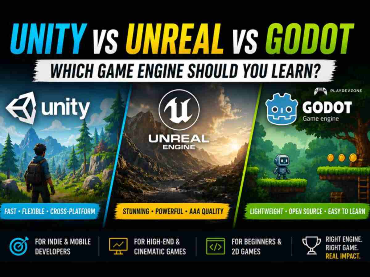 Cross Platform Game Development Using Unity, Unreal Engine, and Godot Developer creating cross platform games with Unity, Unreal Engine, and Godot