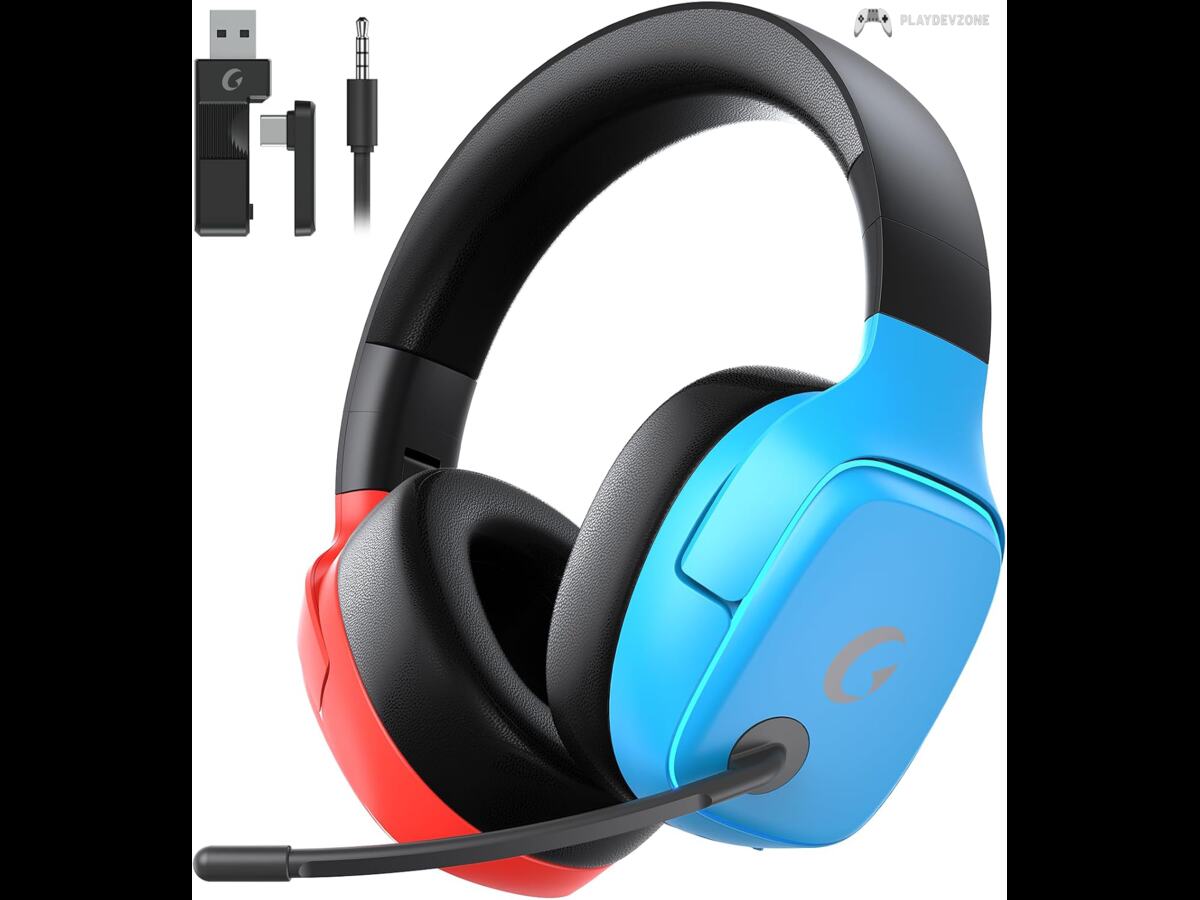 Gvyugke 2.4GHz Wireless Gaming Headsets for PS5, PS4, PC, Switch, Blue Red Gvyugke 2.4GHz Wireless Gaming Headsets for PS5 PS4 PC Switch Blue Red