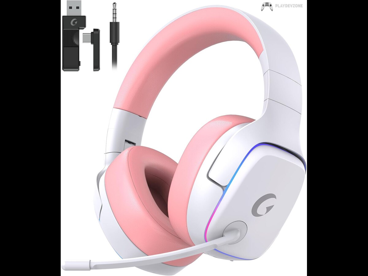 Gvyugke 2.4GHz Wireless Gaming Headsets for PS5, PS4, PC, Switch, Pink Gvyugke 2.4GHz wireless gaming headset in pink for PS5, PS4, PC, and Nintendo Switch